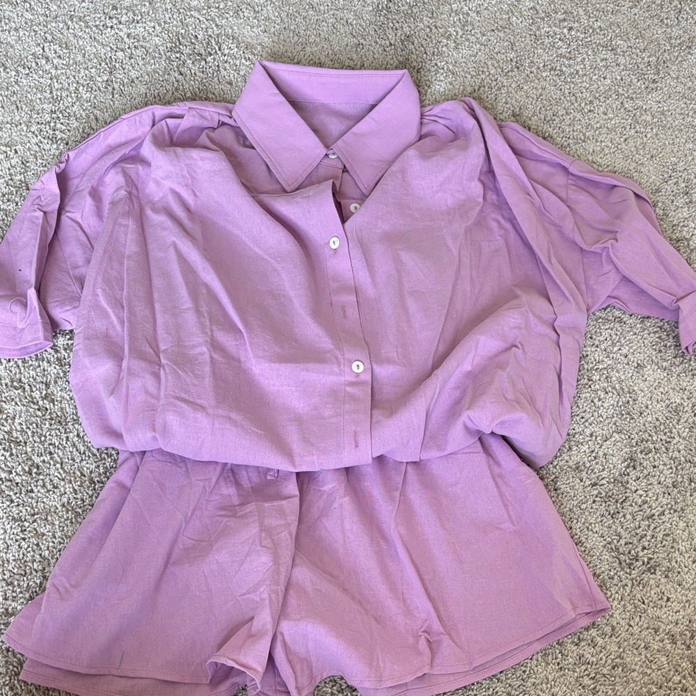 Purple Button-Up Shirt and Shorts Set
